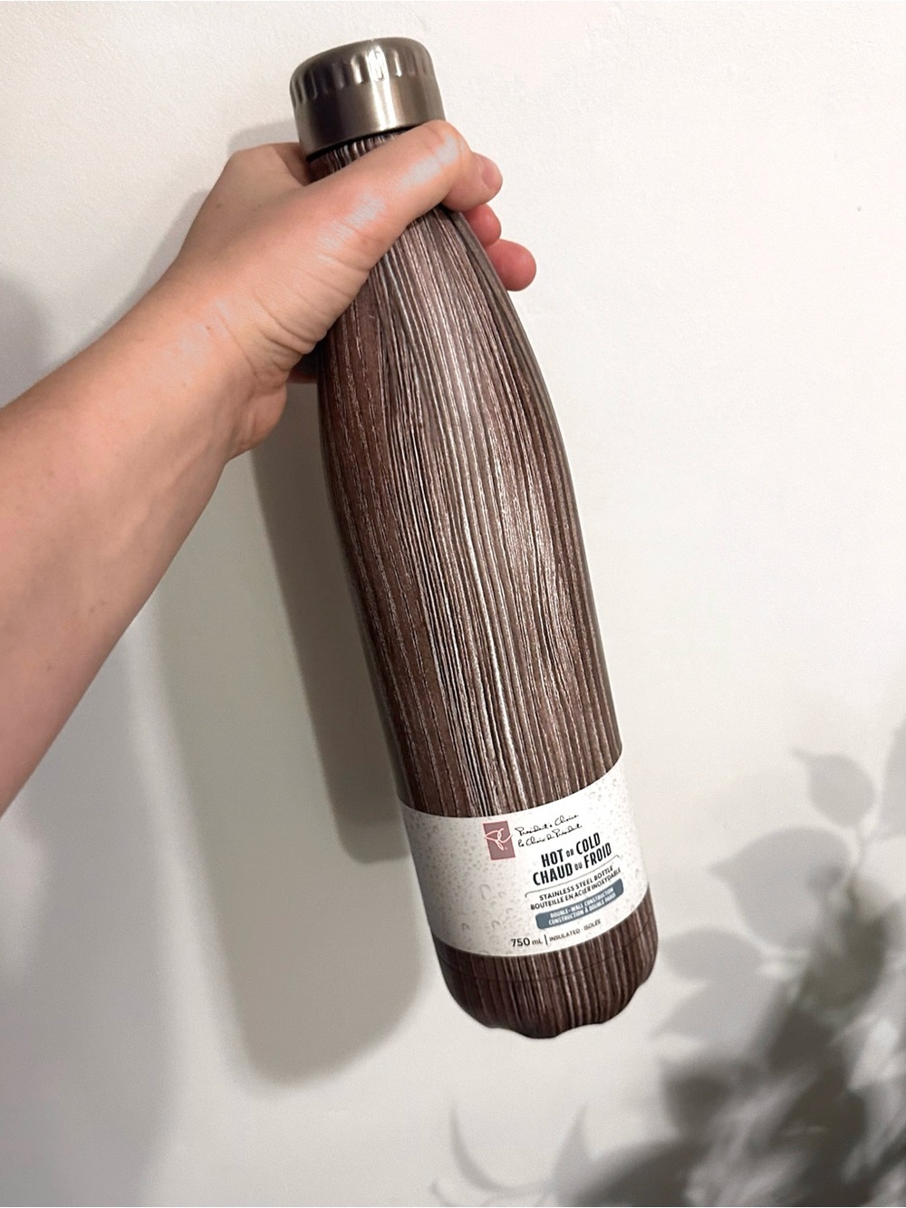 Insulated Brown Wood-Texture Water Bottle - Hot & Cold
